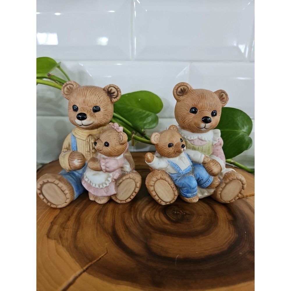 (2) Vintage HOMCO 1444 Porcelain TEDDY BEAR FIGURINES Mom Dad Kids